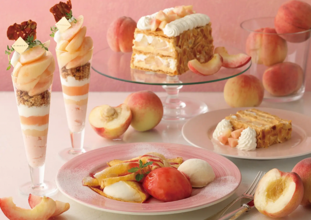 【キハチ カフェ】旬の白桃を大満喫できる「ピーチスイーツフェア」開催中。アフタヌーンティーや限定パフェなどスイーツたっぷり♡