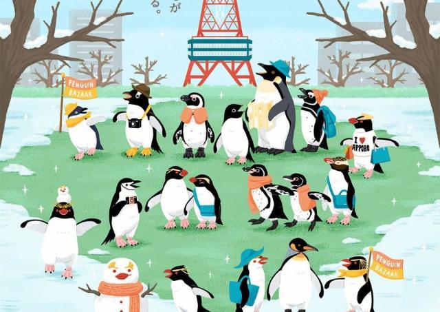 ペンギン雑貨が所狭しとならぶバザール
