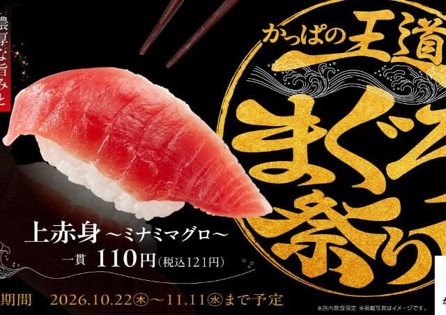 ミナミマグロの上赤身が121円！かっぱ寿司でまぐろをとことん味わい尽くせる「かっぱの王道まぐろ祭り」開催《10月22日から》